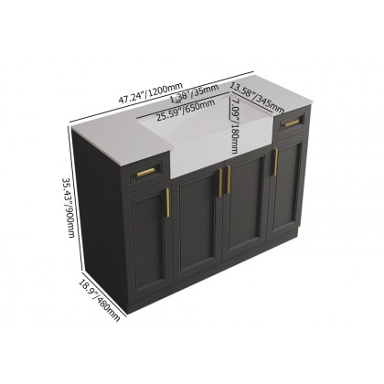 HMR - 48" Black Freestanding Single Farmhouse Sink Bathroom Vanity with Ceramic Top