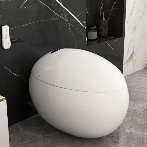 HMR Set of Two Egg-Shaped Smart Bidet Toilet with Multi-Function Wand 1.28GPF - White