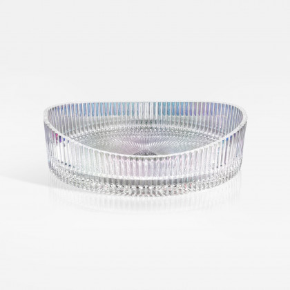HMR - 25" Crystal Glass Vessel Sink Oval Transparent Fluted Washbasin