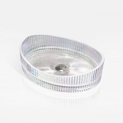 HMR - 25" Crystal Glass Vessel Sink Oval Transparent Fluted Washbasin