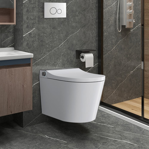 HMR Set of Two Automatic Wall-Mounted Smart Bidet Toilet with In-Wall Tank White 1.58 GPF - White