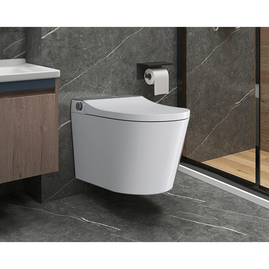 HMR Set of Two Automatic Wall-Mounted Smart Bidet Toilet with In-Wall Tank White 1.58 GPF - White