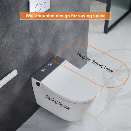 HMR Set of Two Automatic Wall-Mounted Smart Bidet Toilet with In-Wall Tank White 1.58 GPF - White