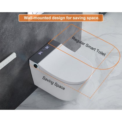 HMR Set of Two Automatic Wall-Mounted Smart Bidet Toilet with In-Wall Tank White 1.58 GPF - White