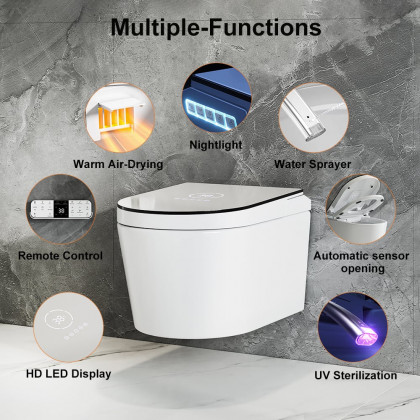 HMR - Automatic Wall-Mounted Smart Bidet Toilet with UV Sterilization Feature 1.58 GPF