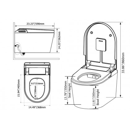 HMR - Automatic Wall-Mounted Smart Bidet Toilet with UV Sterilization Feature 1.58 GPF
