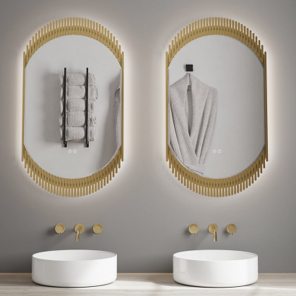 HMR - 20" Oval Decor LED Bathroom Mirror Wall-Mounted Defog in Gold