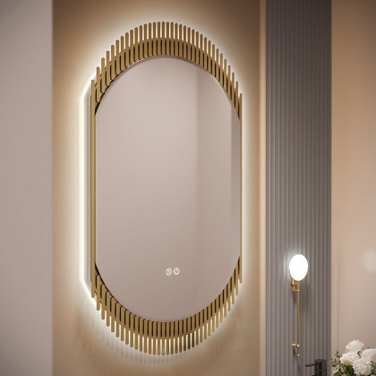HMR - 20" Oval Decor LED Bathroom Mirror Wall-Mounted Defog in Gold