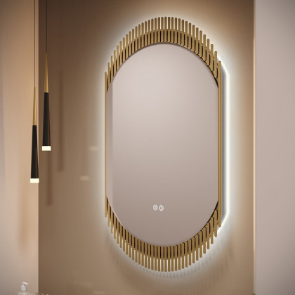 HMR - 20" Oval Decor LED Bathroom Mirror Wall-Mounted Defog in Gold