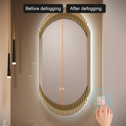 HMR - 20" Oval Decor LED Bathroom Mirror Wall-Mounted Defog in Gold