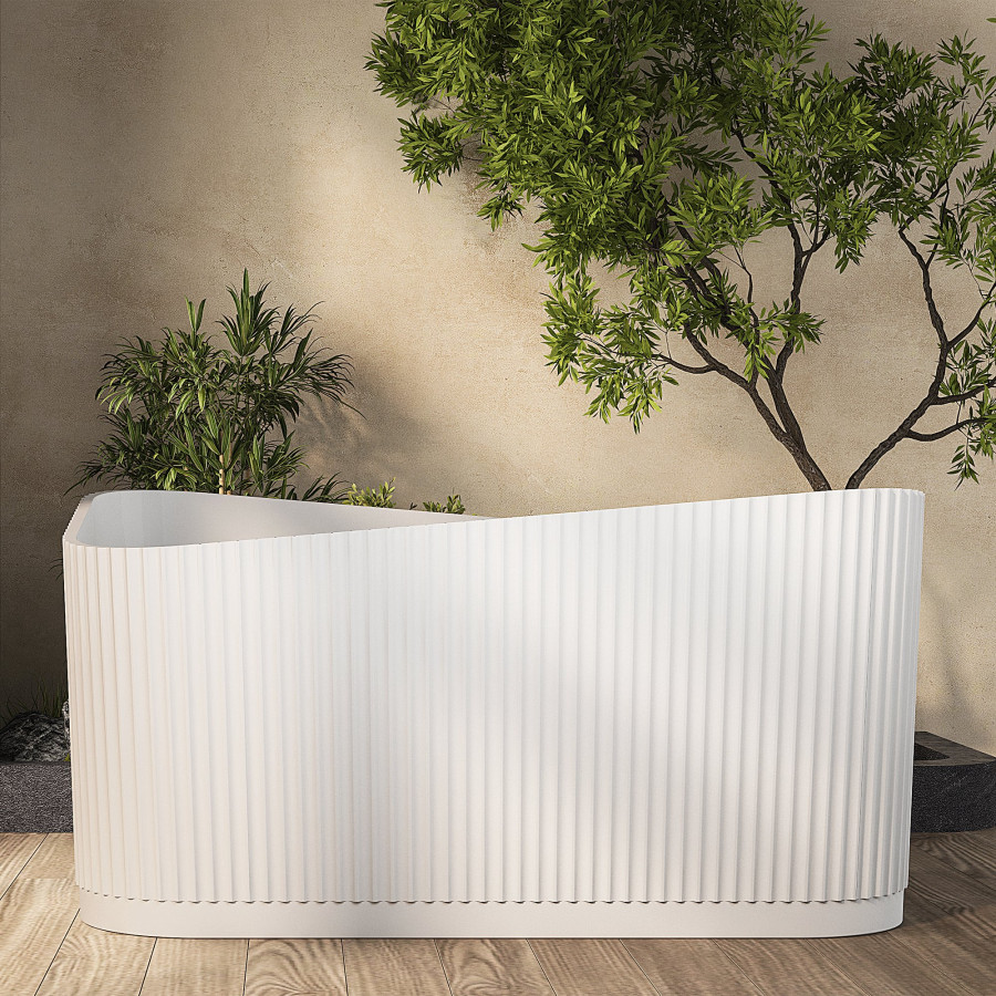 HMR - 47" Modern Novelty Freestanding Stone Resin Soaking Bathtub White 95.1-Gallon Capacity