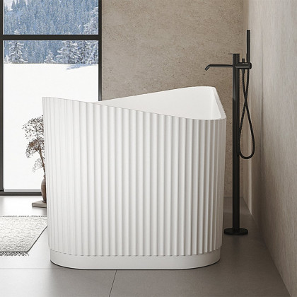 HMR - 47" Modern Novelty Freestanding Stone Resin Soaking Bathtub White 95.1-Gallon Capacity