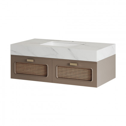 HMR - 35" Floating Single Bathroom Vanity with Faux Marble Top Rattan Door