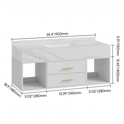 HMR Modern 35" Bathroom Vanity Set with Sink - White
