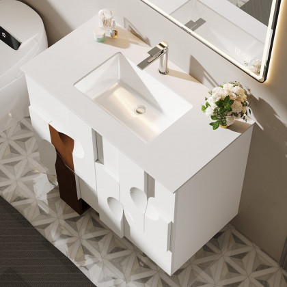HMR - 35" Freestanding Bathroom Vanity with Ceramics Undermount Sink in White & Walnut