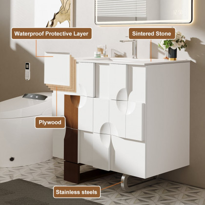 HMR - 35" Freestanding Bathroom Vanity with Ceramics Undermount Sink in White & Walnut