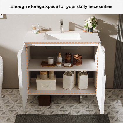 HMR - 35" Freestanding Bathroom Vanity with Ceramics Undermount Sink in White & Walnut