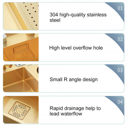 HMR Drop-in Kitchen Sink Workstation With High-pressure Cup Washer Stainless Steel - Gold