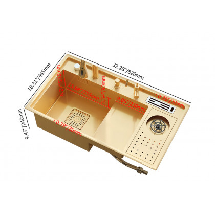 HMR Drop-in Kitchen Sink Workstation With High-pressure Cup Washer Stainless Steel - Gold