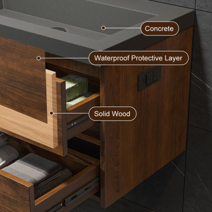 HMR - Bathroom Vanity Set 31.5" Modern Floating Concrete Bathroom Vanity Walnut with Sink