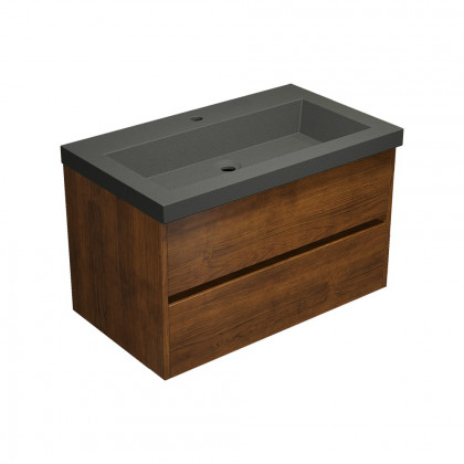 HMR - Bathroom Vanity Set 31.5" Modern Floating Concrete Bathroom Vanity Walnut with Sink
