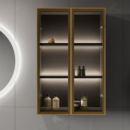 HMR - Black Modern Bathroom Mirror with Side Cabinet & Glass Door Wall-mounted