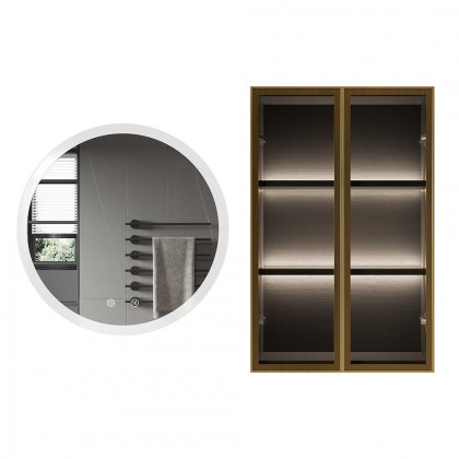 HMR - Black Modern Bathroom Mirror with Side Cabinet & Glass Door Wall-mounted