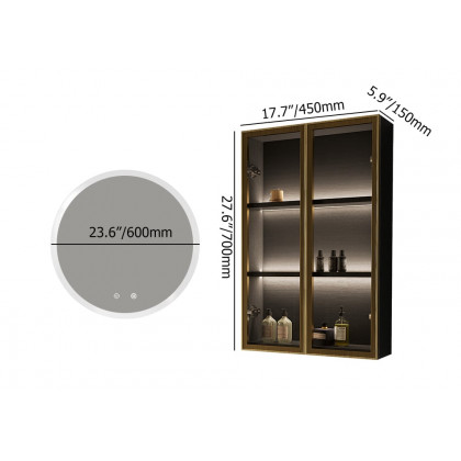 HMR - Black Modern Bathroom Mirror with Side Cabinet & Glass Door Wall-mounted