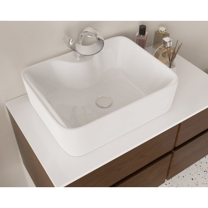 HMR Modern Floating Bathroom Vanity Set with Faux Marble Top & Double Ceramic with Vessel Sink - Walnut, 31.5"