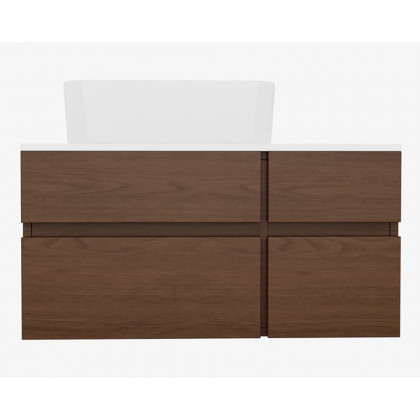 HMR Modern Floating Bathroom Vanity Set with Faux Marble Top & Double Ceramic with Vessel Sink - Walnut, 31.5"