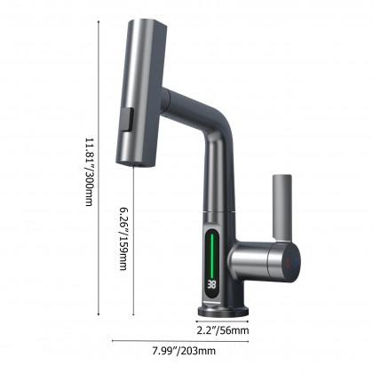 HMR - LED Digital Display Pull-Out Bathroom Faucet with Pull Out Sprayer