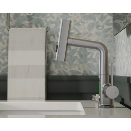 HMR - LED Digital Display Pull-Out Bathroom Faucet with Pull Out Sprayer