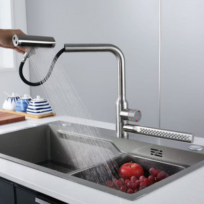 HMR - 720° Rotating Pull-Out Design Swivel Waterfall Kitchen Faucet