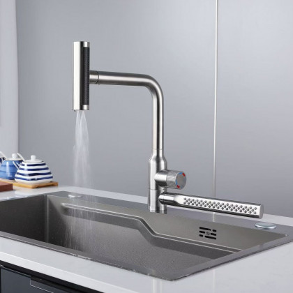 HMR - 720° Rotating Pull-Out Design Swivel Waterfall Kitchen Faucet