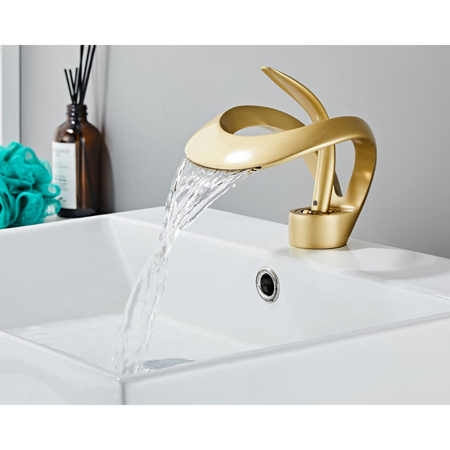 HMR - Waterfall Bathroom Sink Faucet Single Handle Solid Brass