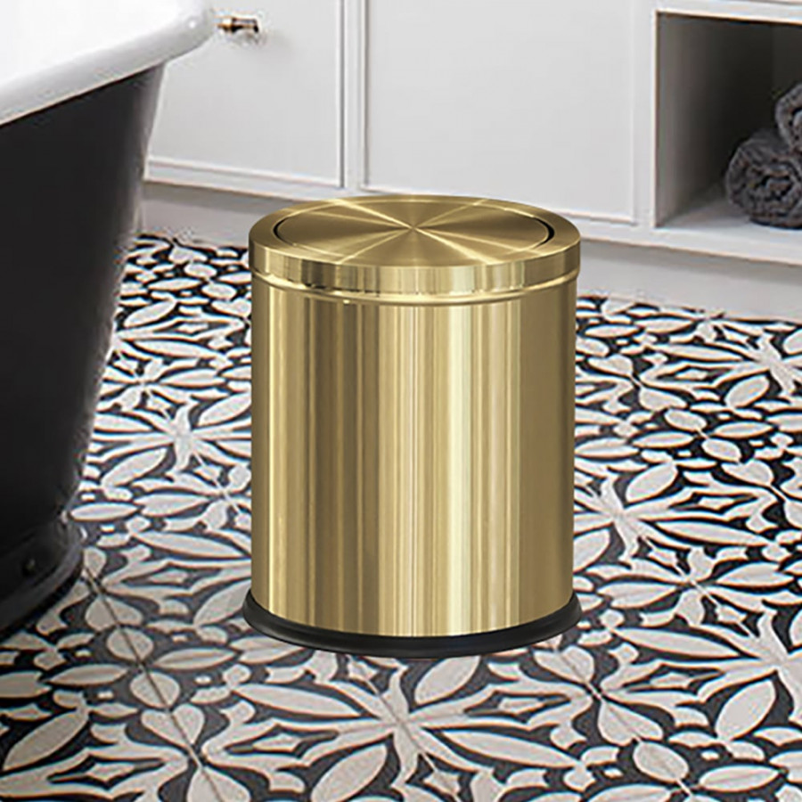 HMR - Gold Round Trash Can Stainless Steel Garbage Can with Swing-Top Lid for Bathroom