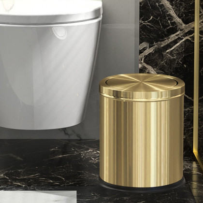 HMR - Gold Round Trash Can Stainless Steel Garbage Can with Swing-Top Lid for Bathroom
