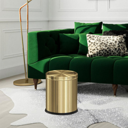 HMR - Gold Round Trash Can Stainless Steel Garbage Can with Swing-Top Lid for Bathroom