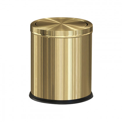 HMR - Gold Round Trash Can Stainless Steel Garbage Can with Swing-Top Lid for Bathroom