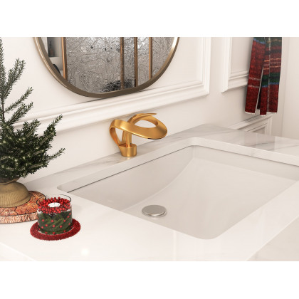 HMR Aro Freestanding Single Sink Bathroom Vanity Drawers Doors Faux Marble Top - White & Gold, Floating / Wall Mounted, Double