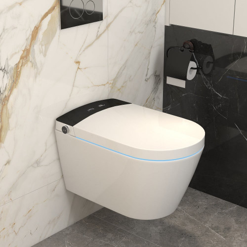 HMR Set of Two Automatic Wall-Mounted Smart Bidet Toilet with In-Wall Tank - White & Black