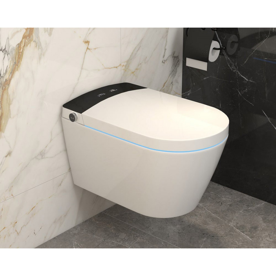HMR Set of Two Automatic Wall-Mounted Smart Bidet Toilet with In-Wall Tank - White & Black