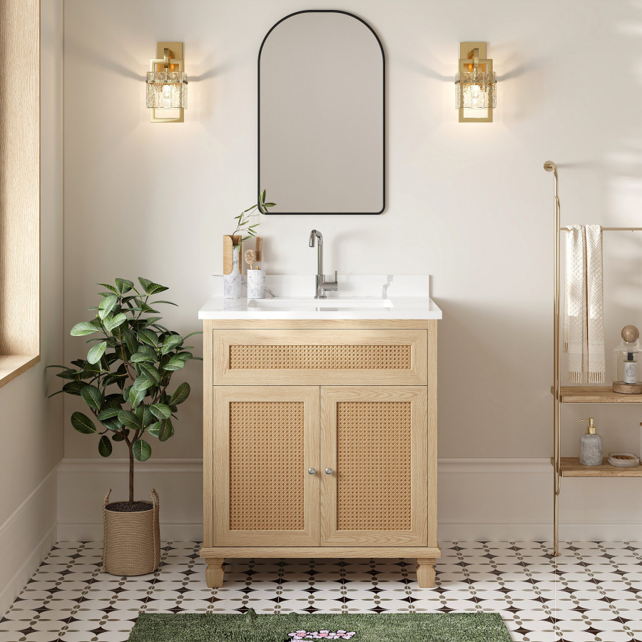 HMR - Bathroom Vanity Set 29.9" Modern Freestanding Sintered Stone Bathroom Vanity with Sink