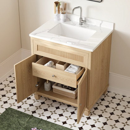 HMR - Bathroom Vanity Set 29.9" Modern Freestanding Sintered Stone Bathroom Vanity with Sink