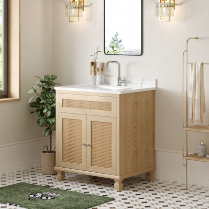 HMR - Bathroom Vanity Set 29.9" Modern Freestanding Sintered Stone Bathroom Vanity with Sink