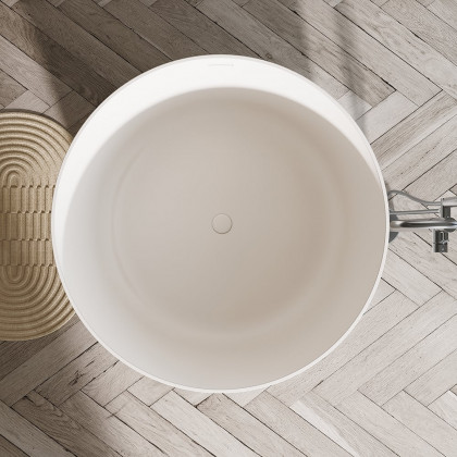 HMR - 41" Japanese Modern Round Freestanding Stone Soaking Bathtub White
