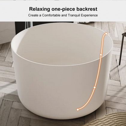 HMR - 41" Japanese Modern Round Freestanding Stone Soaking Bathtub White