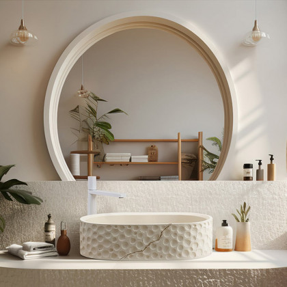 HMR - 25" Stone Resin Oval Vessel Sink Japandi Washbasin