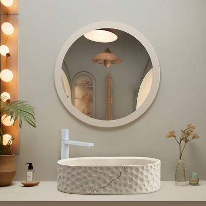 HMR - 25" Stone Resin Oval Vessel Sink Japandi Washbasin