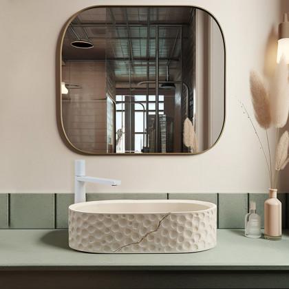 HMR - 25" Stone Resin Oval Vessel Sink Japandi Washbasin